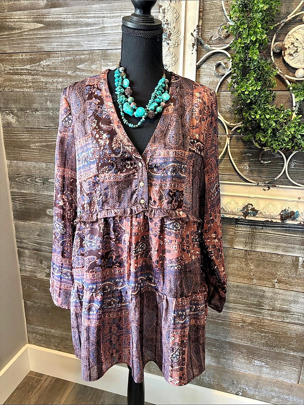 Zara (Size Large) Boho Paisley Mini Dress Tunic Top